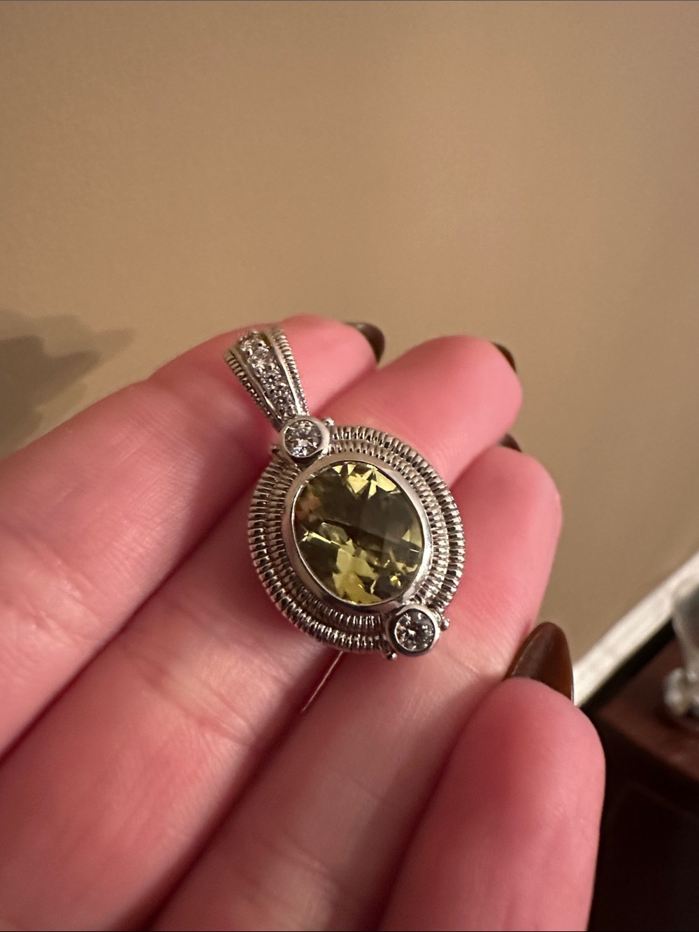 Judith Ripka Sterling Silver Green Gemstone Enhancer Pendant - Picture 3 of 3